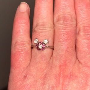 Pink and Silver Crystal Mouse Ears Ring